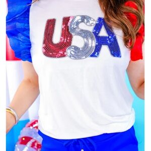 Patriotic Sequin USA Top - Red, Blue, White